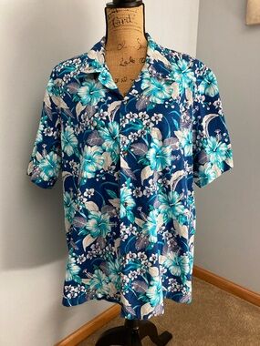 Koko Head Hawaii Blue Tropical Floral Short-Sleeve Button-Down Shirt Men Size XL
